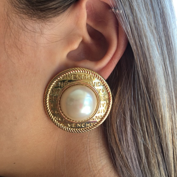 Givenchy Jewelry - Huge Givenchy Earrings Vintage Spell Out Pearl